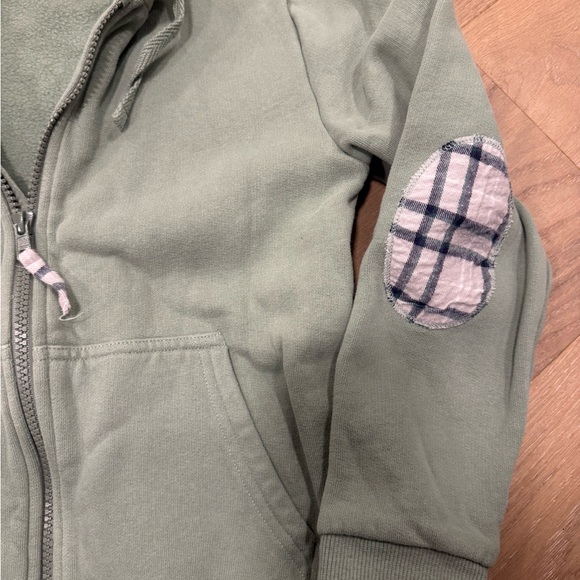 Excellent condition LaCoqueta safe green hoodie with plaid patch arms - Sz 10 - Picture 4 of 5